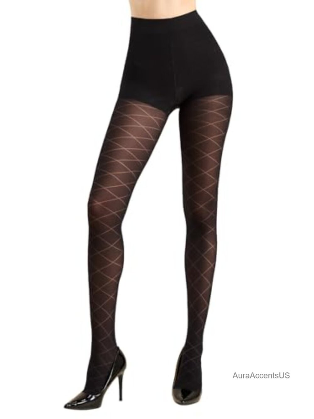 Women's Control Top Diamond Pattern Tights 50 Denier Shaping Pantyhose High
